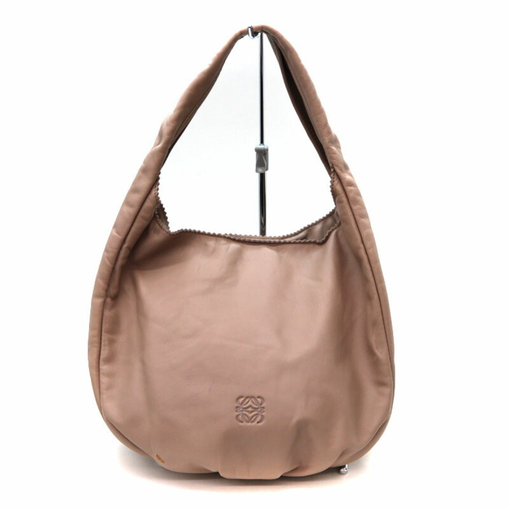 LOEWE One Shoulder Hobo Bag Handbag Leather Greige Gray